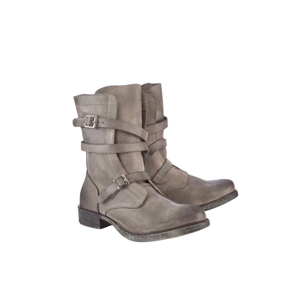Diba True Joyce Gray Leather Suede‎ Moto Slouchy Boots size 7.5